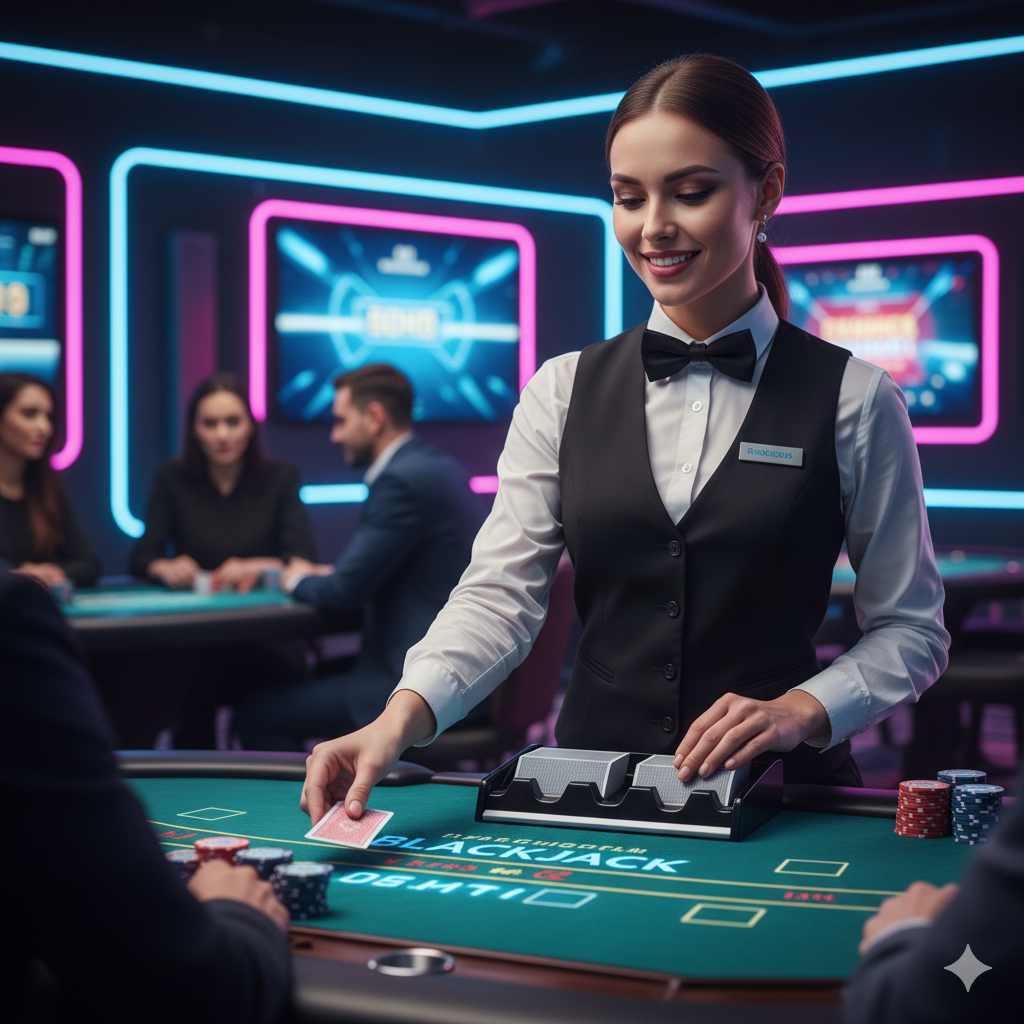 Slotumbu canlı casino lobisindeki profesyonel krupiyeler
